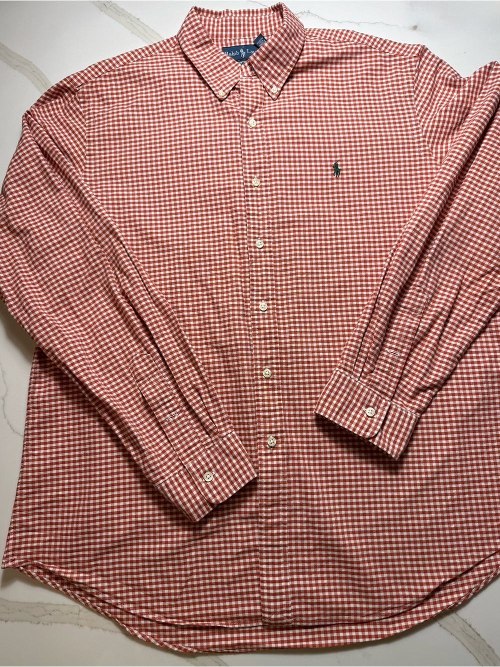 Ralph Lauren Orange and White Gingham Button-Down Shirt